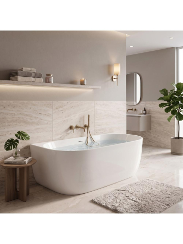 Cazi baie - Cada acril freestanding Rea Eris 160cm alba 1600x805x570mm montaj universal