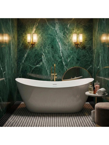 Cazi baie - Cada freestanding cu ventil negru Rea Ferrano Slim 160 cm alb