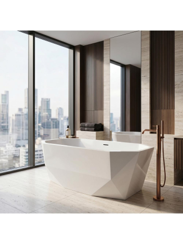 Cada freestanding Rea Diamanti 170x80 cm acrilic alb forma geometrica fatatata [5]