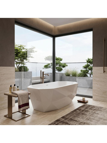Cada freestanding Rea Diamanti 170x80 cm acrilic alb forma geometrica fatatata [6]