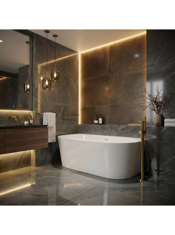 Cazi baie - Cada freestanding cu ventil cupru periat OLIMPIA 150 cm alb