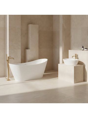 Cada freestanding cu ventil auriu periat Rea ATENA 170 cm alb [1]