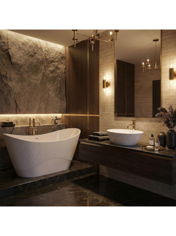 Cada freestanding cu ventil auriu periat Rea ATENA 170 cm alb [5]