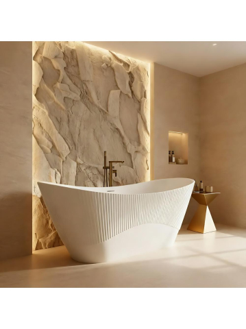 Cazi baie - Cada freestanding cu ventil auriu periat Rea ATENA 170 cm alb