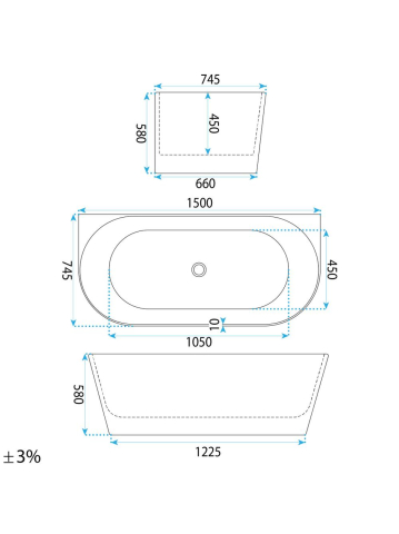Cada freestanding cu ventil auriu periat Rea CAPRI SLIM 150 cm alb [11]
