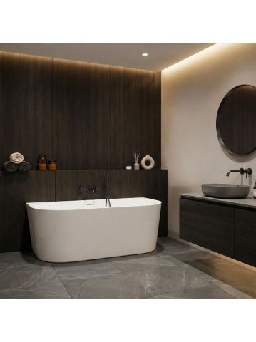 Cada freestanding cu ventil cupru periat Rea CAPRI SLIM 170 cm alb [4]