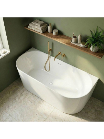 Cada freestanding cu ventil cupru periat Rea CAPRI SLIM 170 cm alb [3]