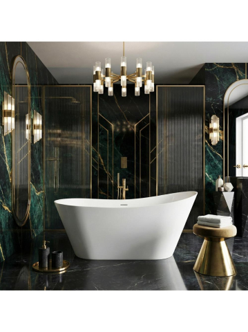 Cazi baie - Cada freestanding cu ventil negru Rea Lusso Slim 170 cm alb