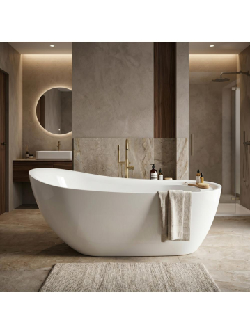 Cada freestanding Rea Orte 170x78 cm alba acril de podea forma asimetrica [2]