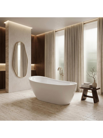 Cada freestanding Rea Orte 170x78 cm alba acril de podea forma asimetrica [5]