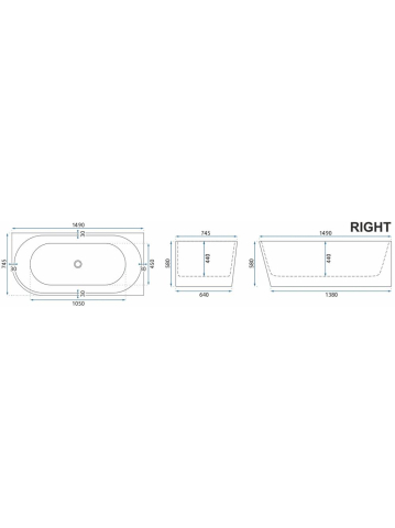 Cada freestanding cu ventil auriu periat Rea SYDNEY BELLANTO dreapta 150 cm alb [7]