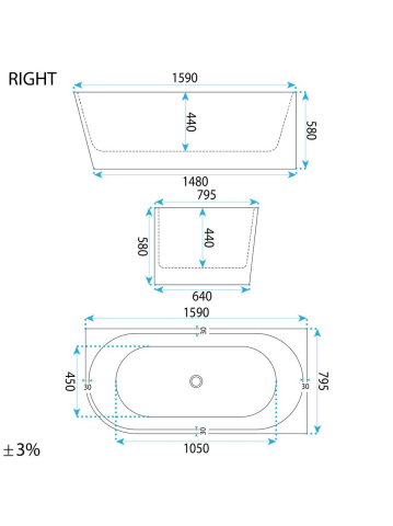 Cada freestanding cu ventil cupru periat Rea SYDNEY BELLANTO dreapta 160 cm alb [7]