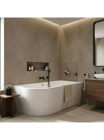 Cada freestanding cu ventil negru Rea SYDNEY BELLANTO dreapta 170 cm alb [3]