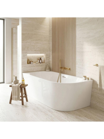 Cada freestanding cu ventil negru Rea SYDNEY BELLANTO stanga 160 cm alb [1]