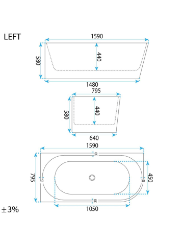 Cada freestanding cu ventil negru Rea SYDNEY BELLANTO stanga 160 cm alb [7]