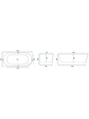 Cada freestanding cu ventil negru Rea SYDNEY BELLANTO stanga 170 cm alb [8]