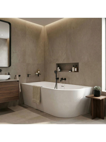 Cada freestanding cu ventil negru Rea SYDNEY BELLANTO stanga 170 cm alb [1]