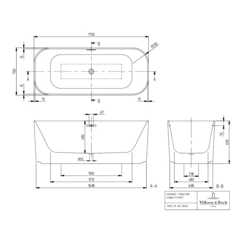 Cadă freestanding, Finion, Villeroy&Boch, cu lumini led și instalație Push-to-Open, 170 x 70 cm, alb [2]