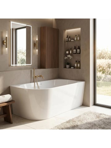 Cazi baie - Cada freestanding REA Bellanto Slim ventil auriu periat montaj dreapta 150 cm alb