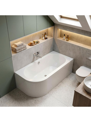 Cazi baie - Cada freestanding Rea Orion cu montaj dreapta 150 cm alb