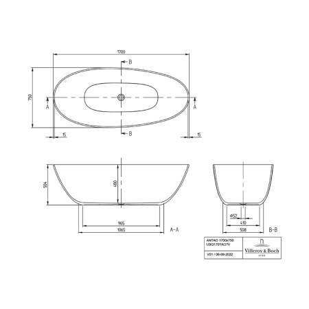 Cada freestanding Villeroy & Boch, Antao, 170, ovala, alb [1]