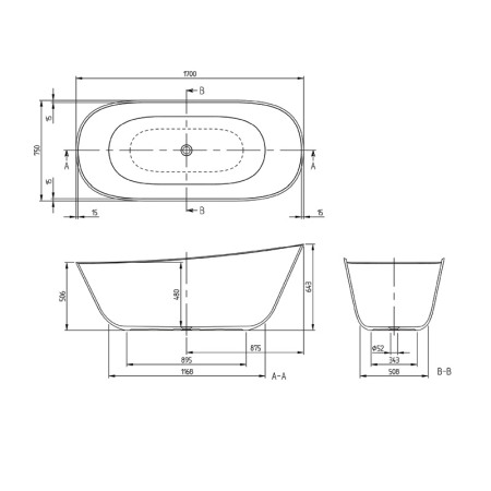 Cada freestanding Villeroy & Boch, Theano, 170, ovala, alb mat [1]
