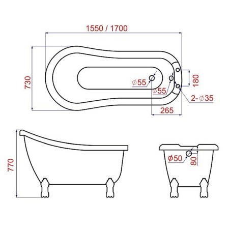 Cada retro freestanding Florida, Venus 170, cu picioare si instalatie completa, ovala, alb [1]
