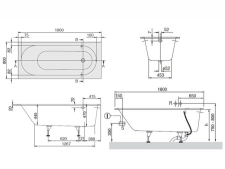 Cada Villeroy &amp; Boch, Oberon, pentru inzidire, dreptunghiulara, 180 x 80 cm, alb alpin [1]