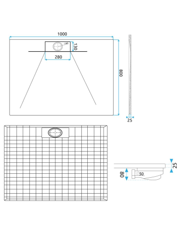 Cadita de dus Bazalt long 80x100 cm alb [8]