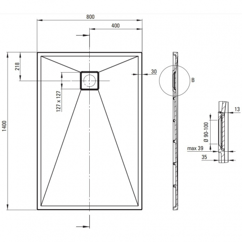Cadita de dus Deante Correo negru 80x140 cm [2]