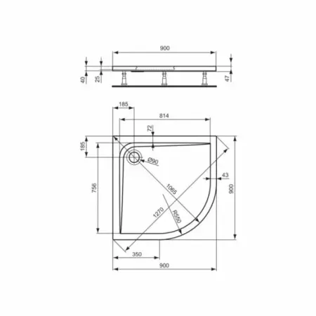 Cadita de dus semirotunda Ideal Standard Ultra Flat 90x90 [1]