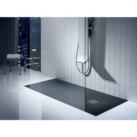 Cadita dus dreptunghiulara compozit Roca Terran Superslim 120x80 cm, cu sifon debit mare, negru [2]