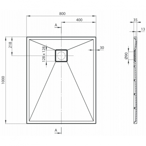 Cadita dus dreptunghiulara Deante Correo antracit metalic 100x80 cm [6]