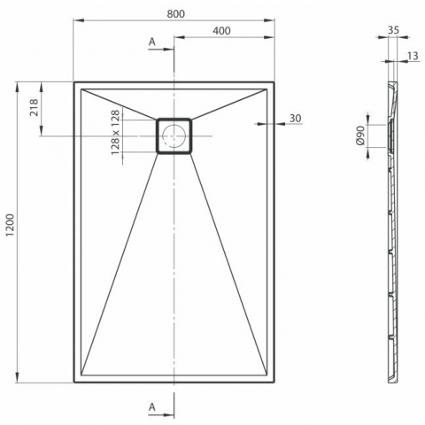 Cadita dus dreptunghiulara Deante Correo antracit metalic 120x80 cm [6]