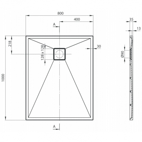 Cadita dus dreptunghiulara Deante Correo gri metalic 100x80 cm [4]
