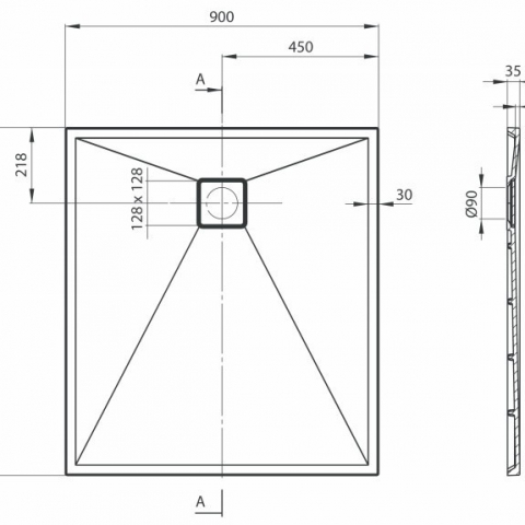 Cadita dus dreptunghiulara Deante Correo gri metalic 100x90 cm [3]