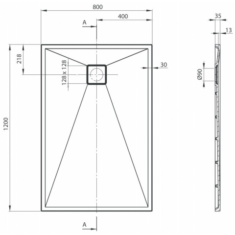 Cadita dus dreptunghiulara Deante Correo gri metalic 120x80 cm [3]