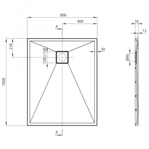 Cadita dus dreptunghiulara Deante Correo negru mat 100x80cm [6]