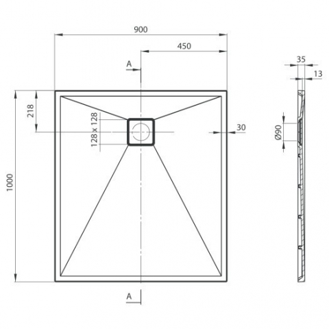 Cadita dus dreptunghiulara Deante Correo negru mat 100x90 cm [6]