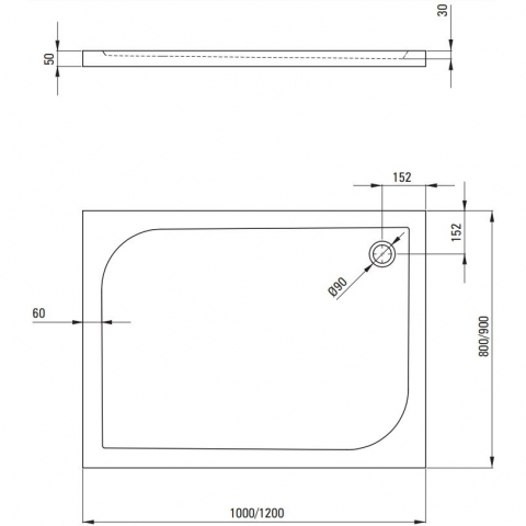 Cadita dus dreptunghiulara Deante Cubic alb 90x120 cm [3]