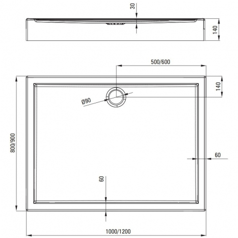 Cadita dus dreptunghiulara Deante Jasmin alb 120x90 cm [3]
