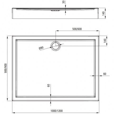 Cadita dus dreptunghiulara Deante Jasmin Plus alb 120x90 cm [3]