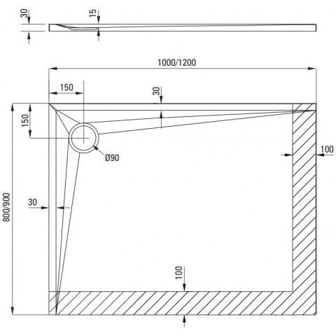 Cadita dus dreptunghiulara Deante Kerria Plus alb 120x90 cm [3]