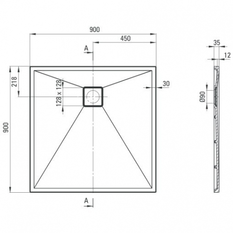 Cadita dus patrata Deante Correo negru mat 90x90 cm [6]