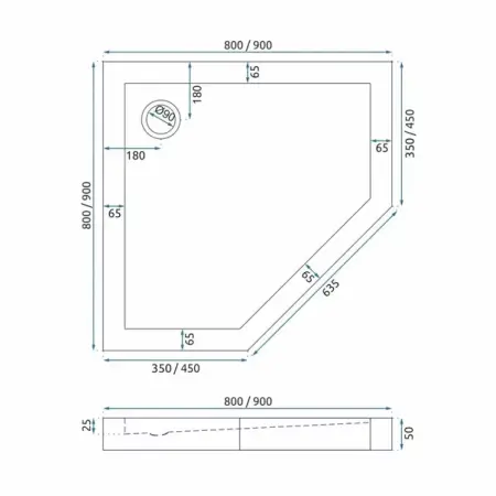 Cadita dus pentagonala Rea Diamond 80x80 alb [1]