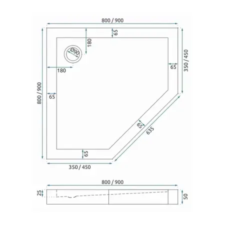 Cadita dus pentagonala Rea Diamond 90x90 negru [1]