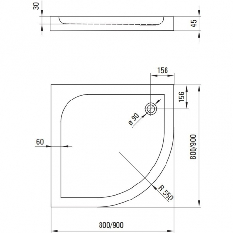 Cadita dus semirotunda Deante Cubic alb 80x80 cm [3]