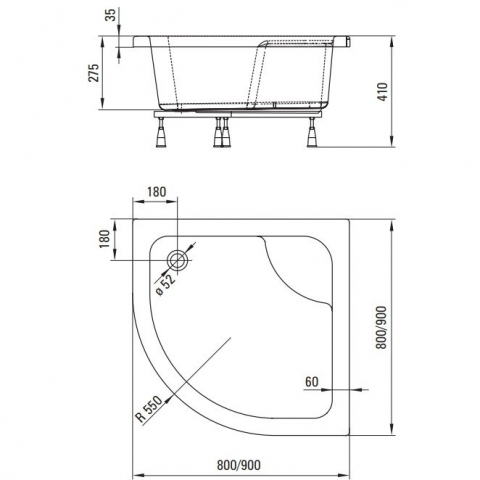 Cadita dus semirotunda Deante Deep alb 80x80 cm [2]