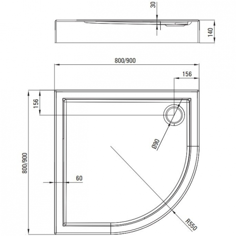Cadita dus semirotunda Deante Jasmin Plus alb 80 cm [2]