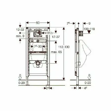 Cadru suport ingropat pentru fixare urinal universal Geberit Duofix [1]